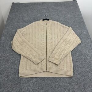 Sean John Sweater Mens‎ XXL Beige Merino Wool Full Zip Cable Knit Streetwear